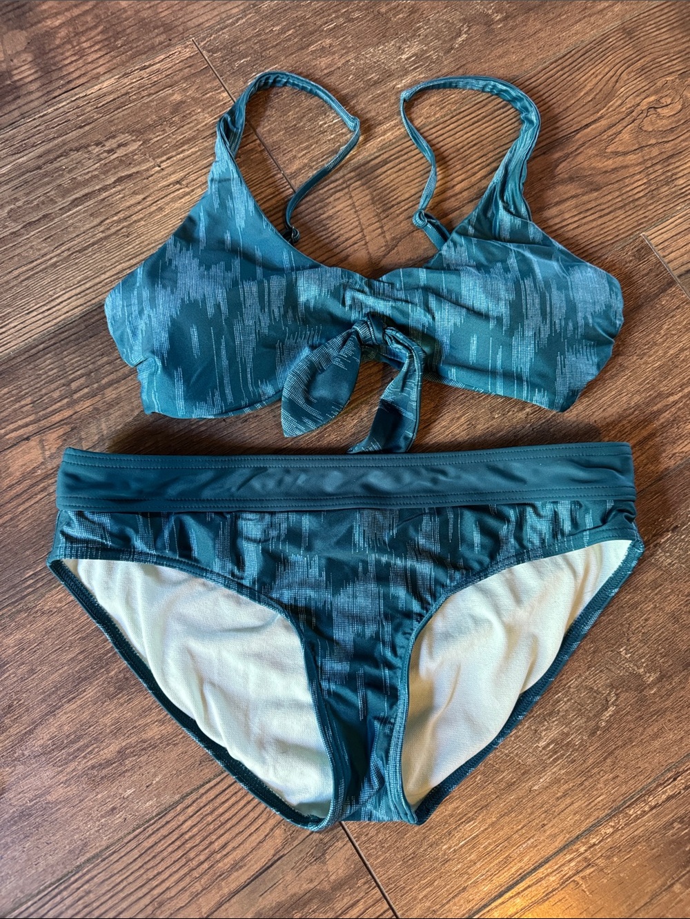 Prana Deep Teal Tie-Front Bikini Set, Size M